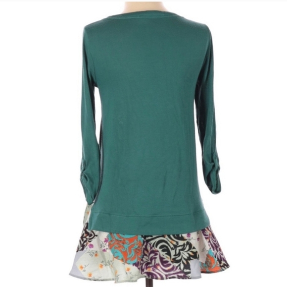 Little Yellow Button Green Patchwork Mix Media Boho Long Sleeve Top Tunic XS - Picture 2 of 9